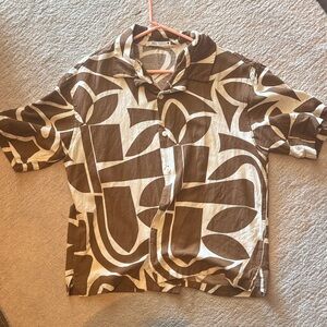 H&M Kids Brown and Cream Patterned Button Down Shirt